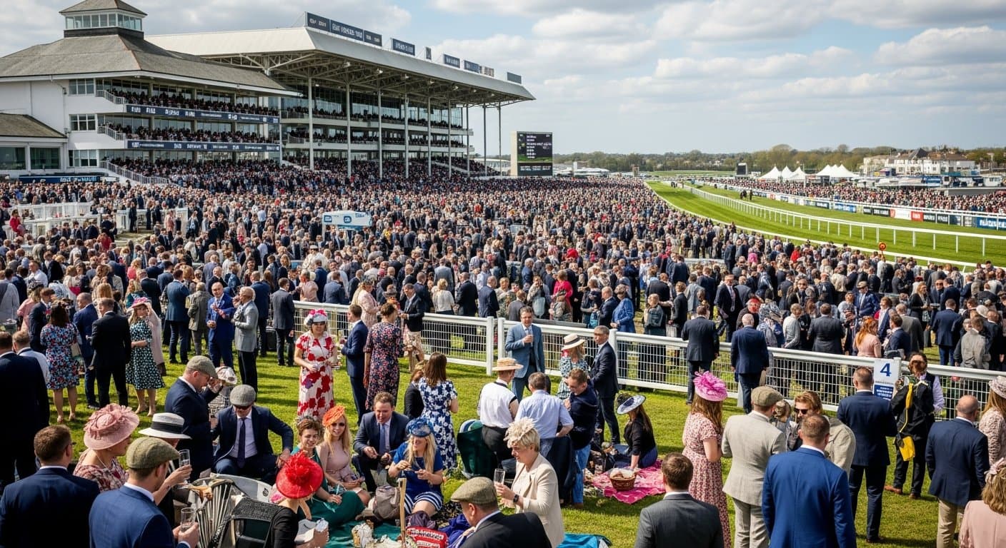 Brighton Racecourse during the August Festival with the English Channel visible below