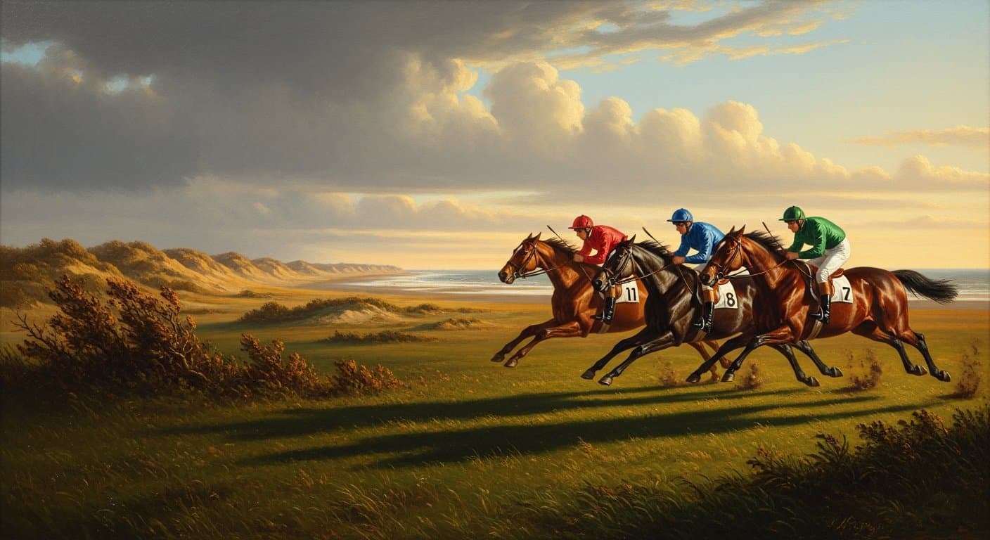Horses racing on the flat straight course at Great Yarmouth on Autumn Trials Day