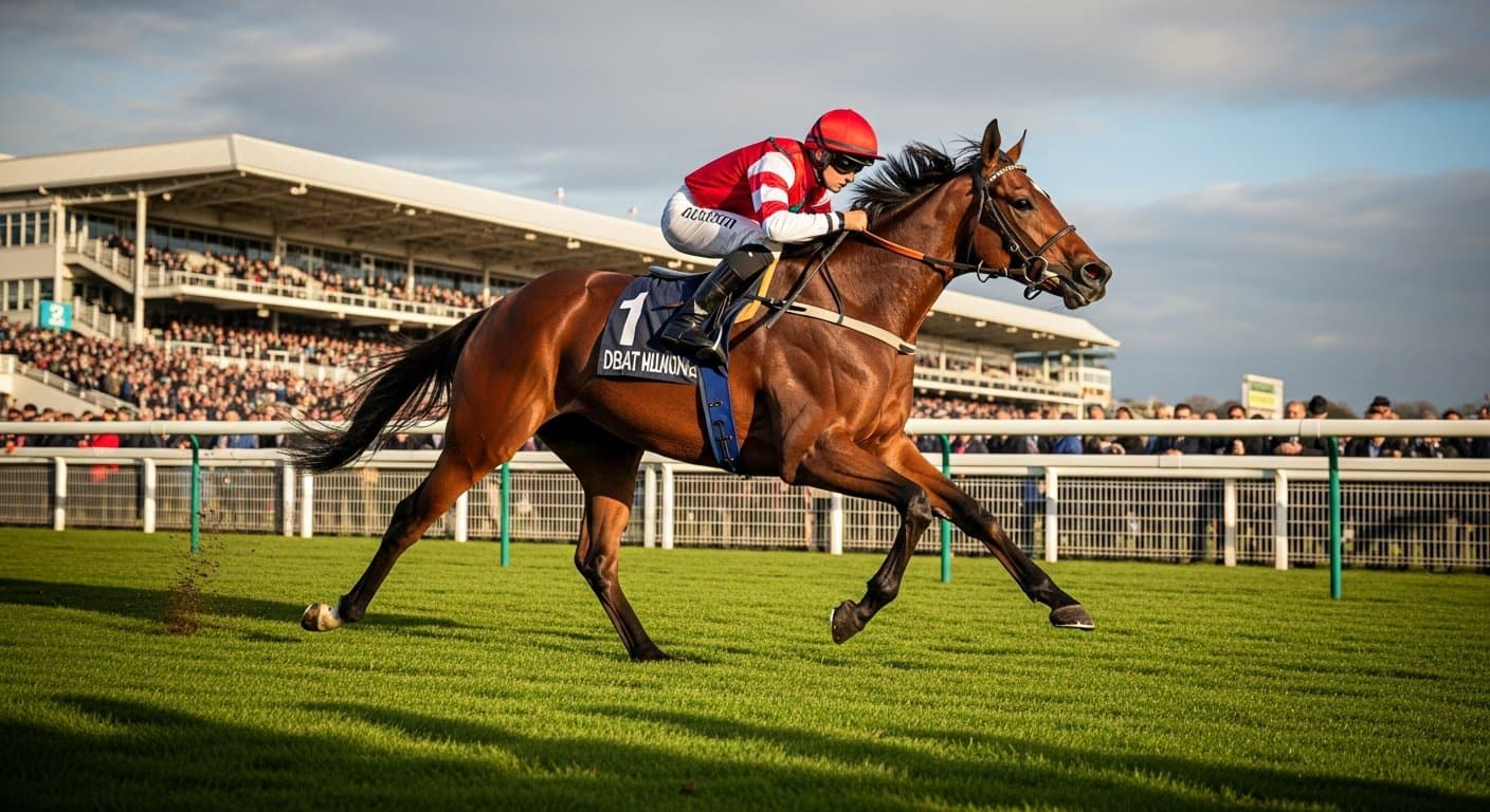 Thoroughbred racehorse competing at Great Yarmouth Racecourse on the Norfolk coast