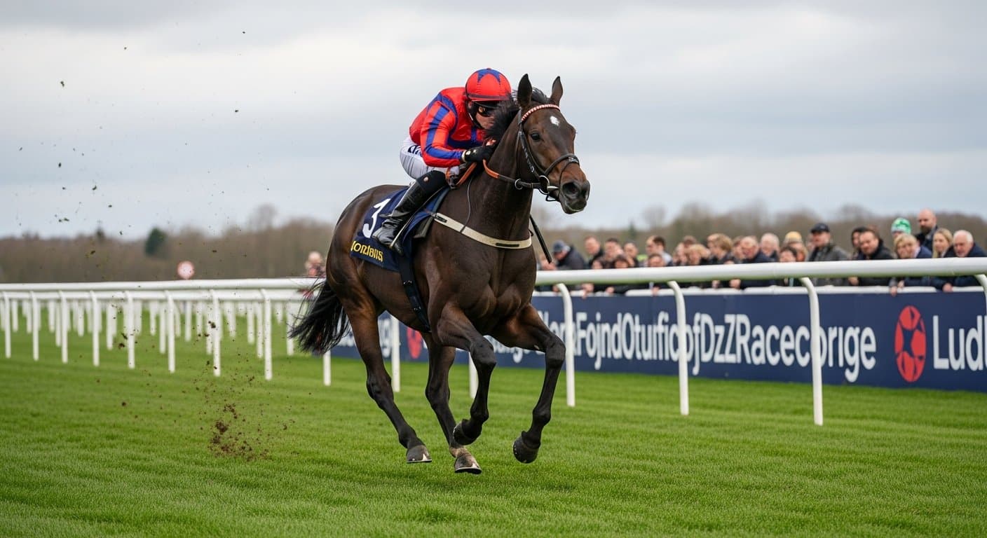 A hurdler jumping at Ludlow Racecourse in Shropshire