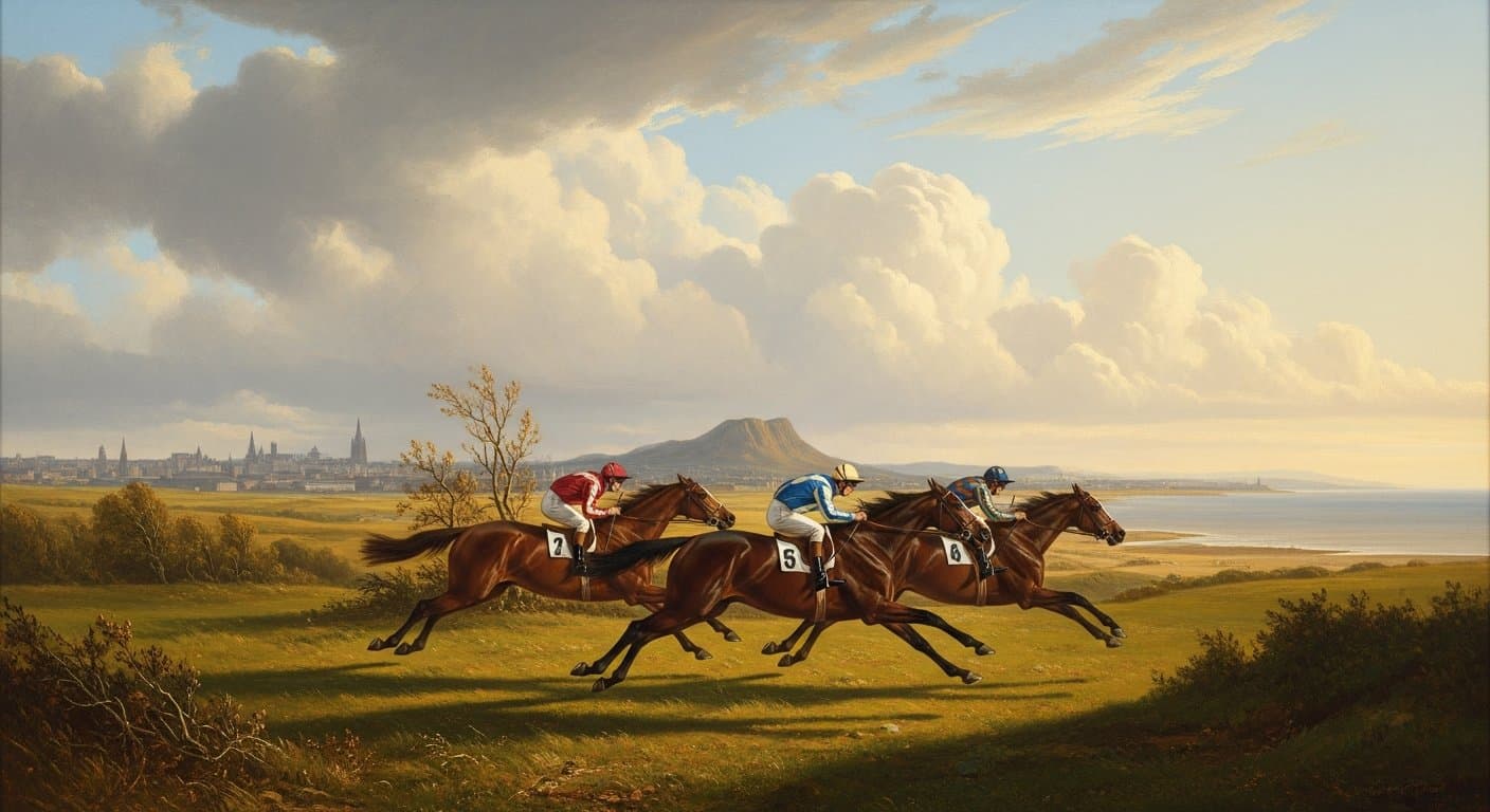 Racegoers at Musselburgh on New Year's Day with the East Lothian coastline visible behind the track