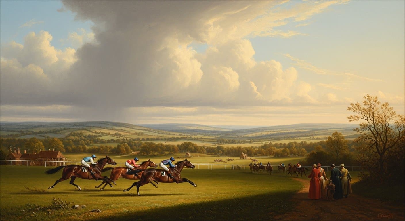 Racing at Newbury Racecourse in autumn