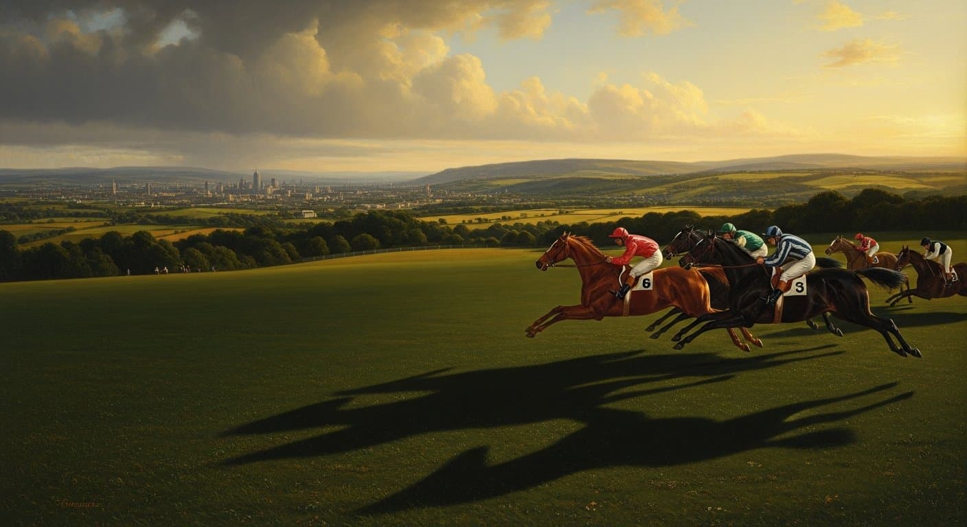 Horses racing at Newcastle Racecourse in winter