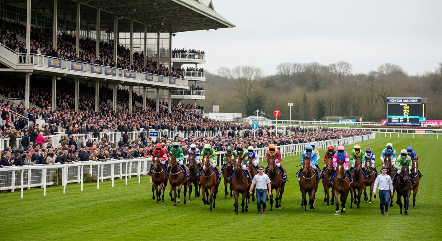 Summer jump racing action at Newton Abbot Racecourse in Devon