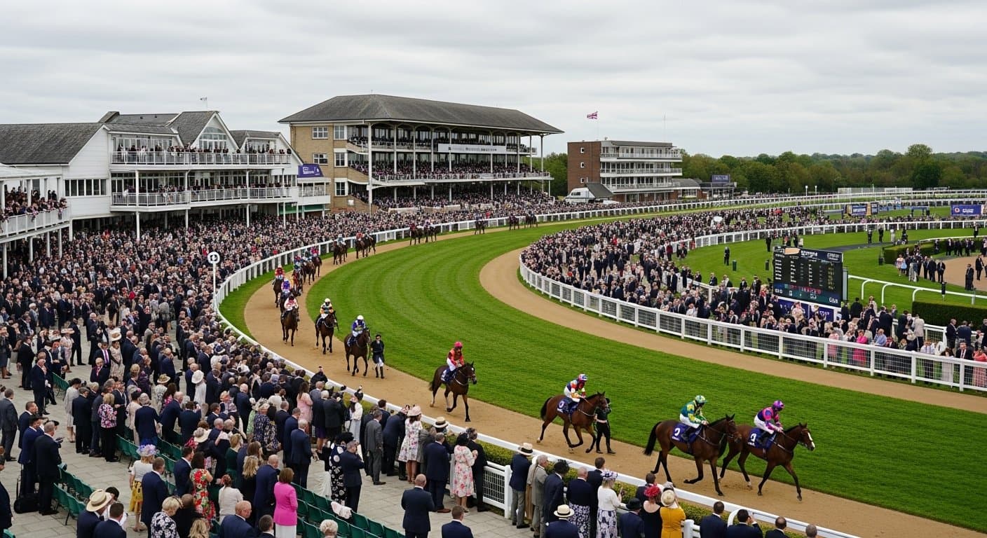Racegoers on a sunny summer afternoon at Salisbury racecourse, Wiltshire