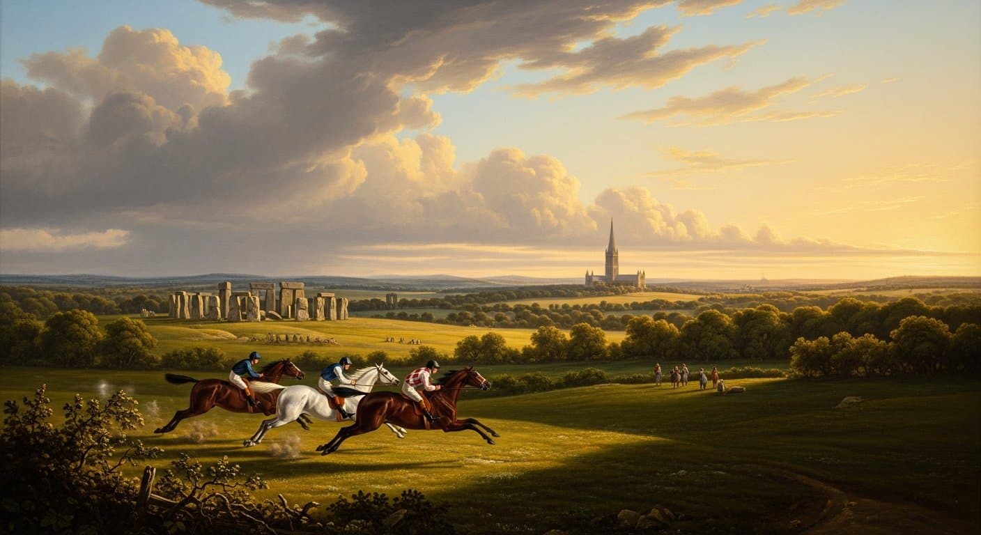Racegoers at Salisbury Racecourse with the Cathedral Course backdrop