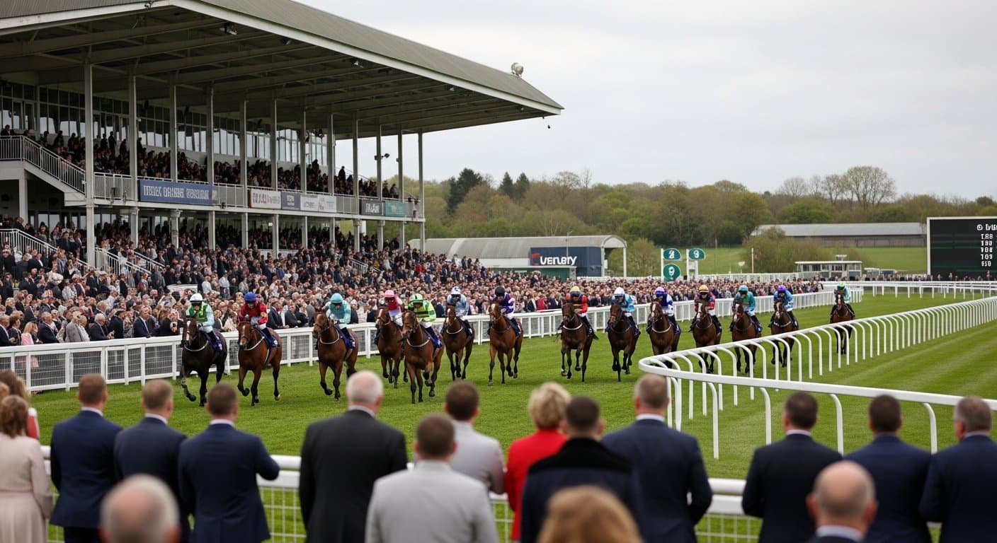 Thirsk Racecourse on Hunt Cup Day, crowds gathered beneath the Hambleton Hills