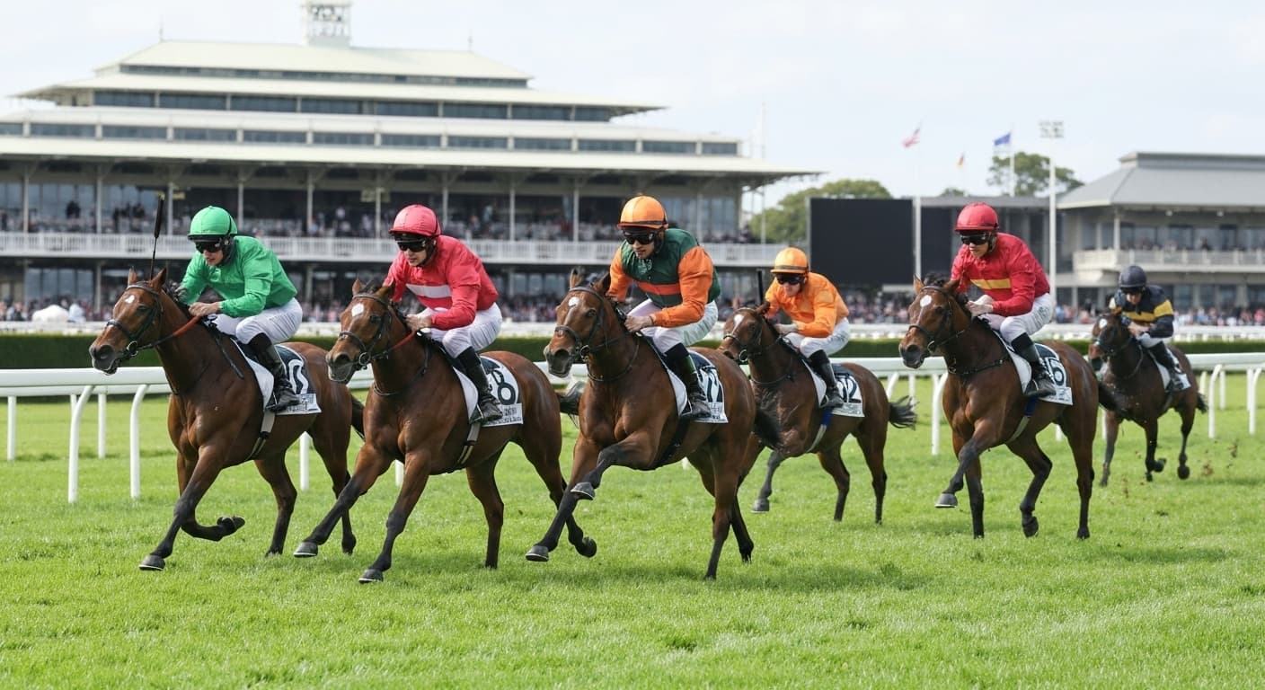 Three-year-old sprinters driving for the line in the Commonwealth Cup