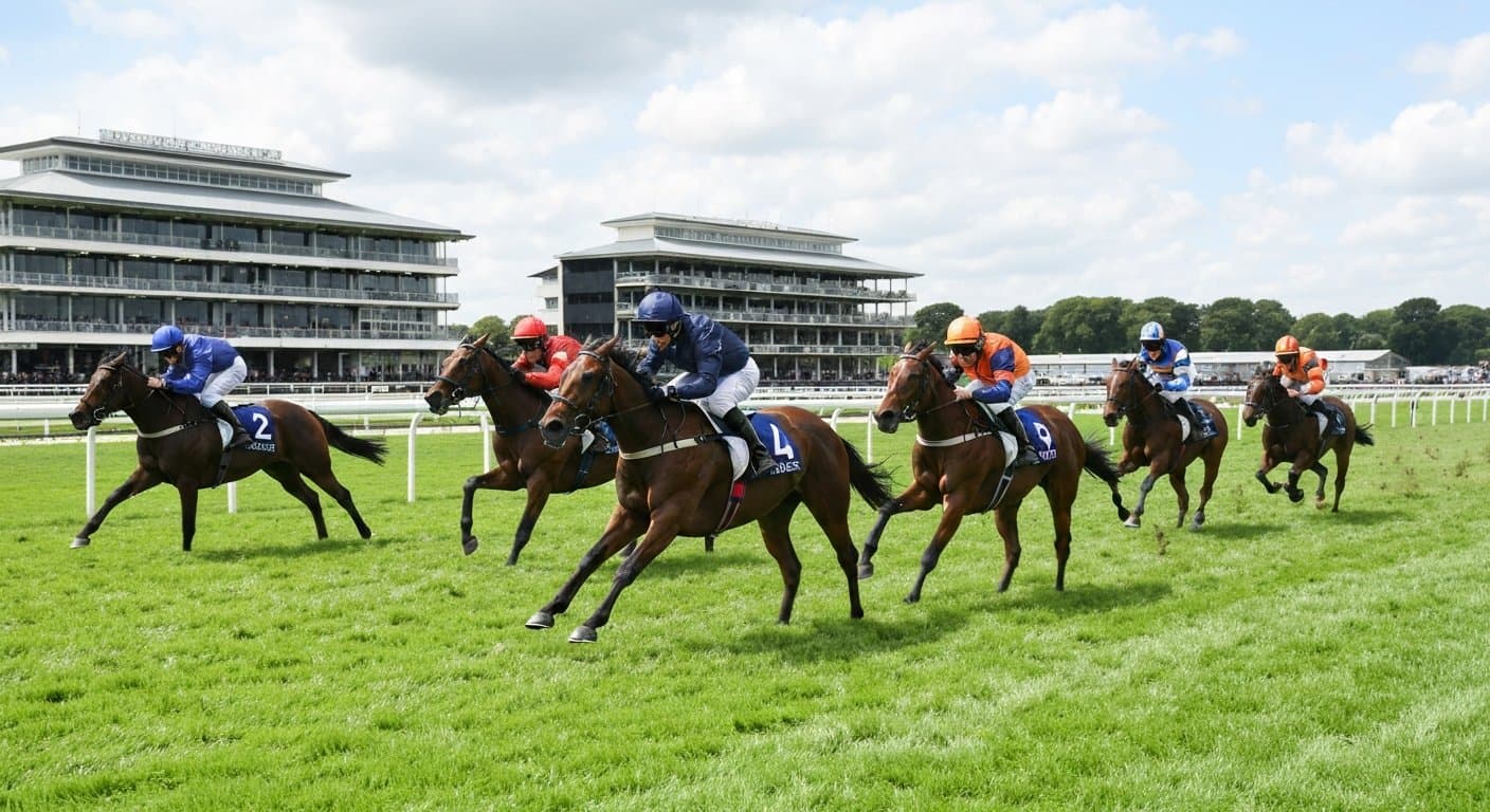 Older middle-distance horses descending Tattenham Hill in the Coronation Cup