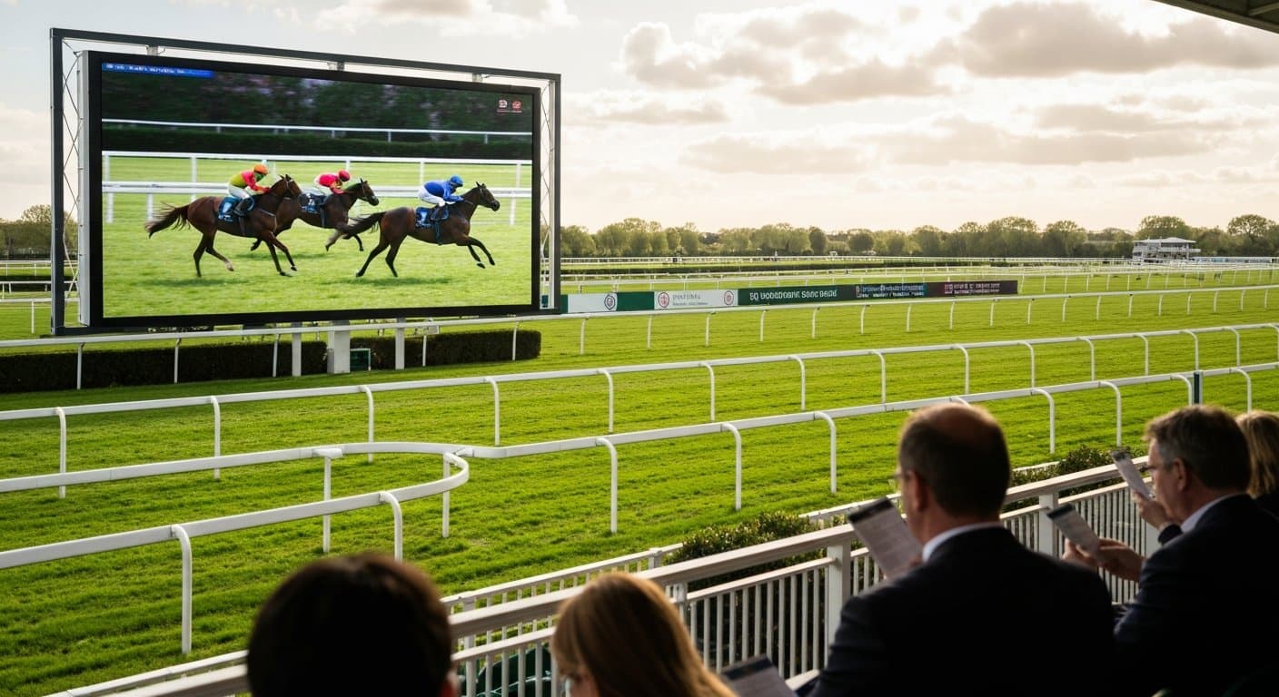 York Racecourse Dante Festival live coverage on the grandstand screen