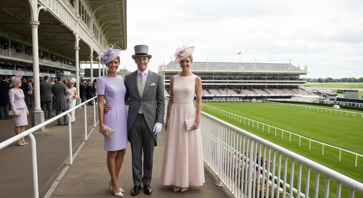 Race-goers in formal Ladies Day attire at Epsom on Oaks Day