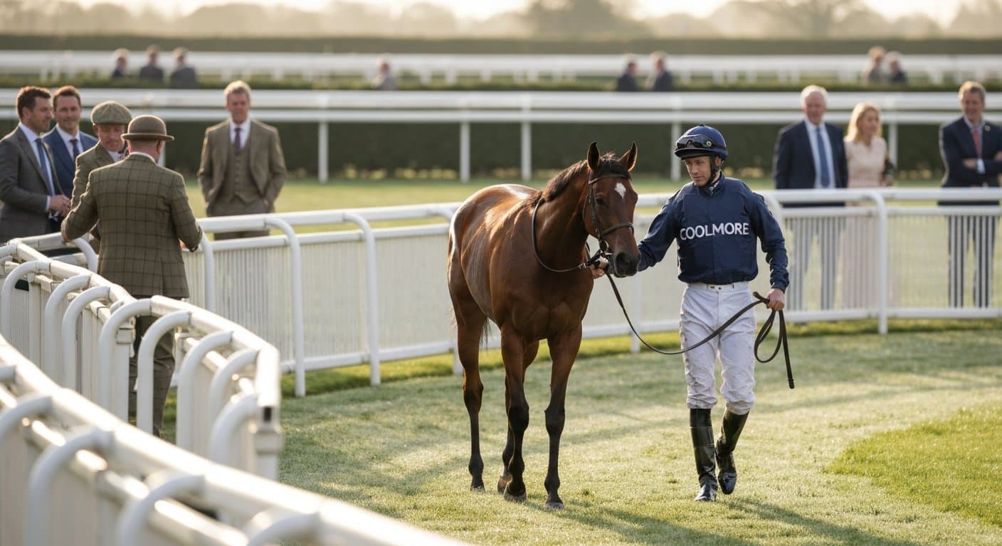 Thoroughbred colt in the Epsom parade ring on Derby morning
