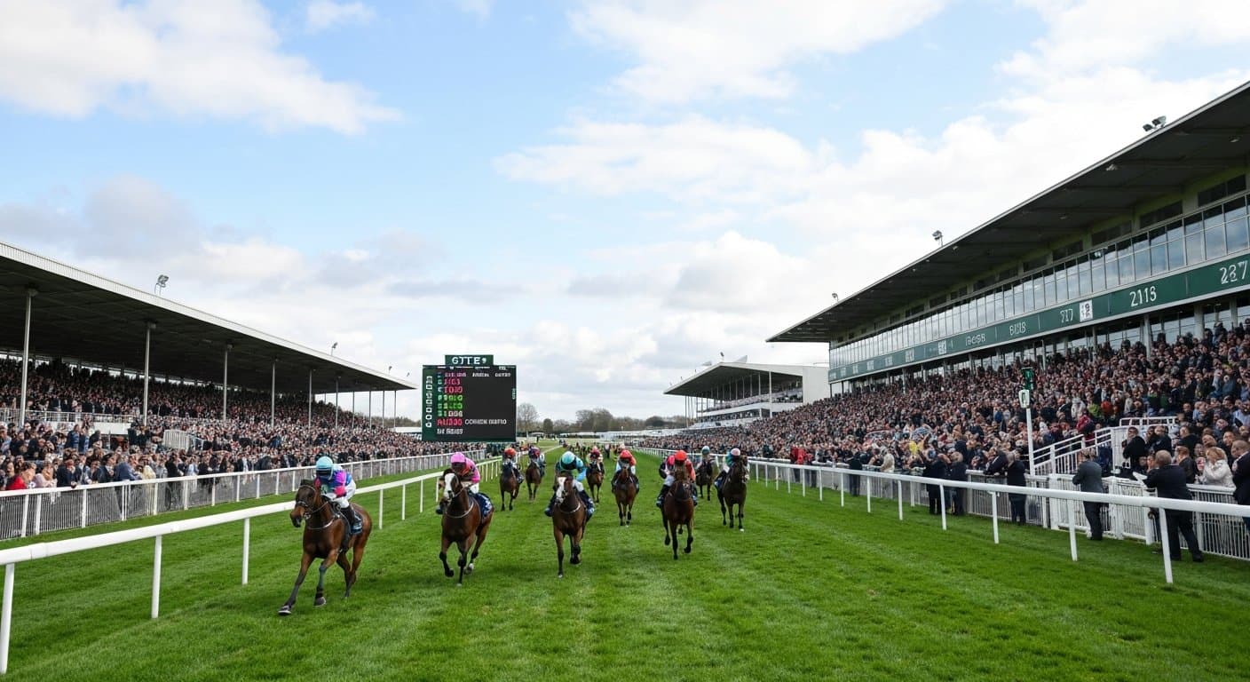Scottish Grand National raceday at Ayr, finish straight and grandstand
