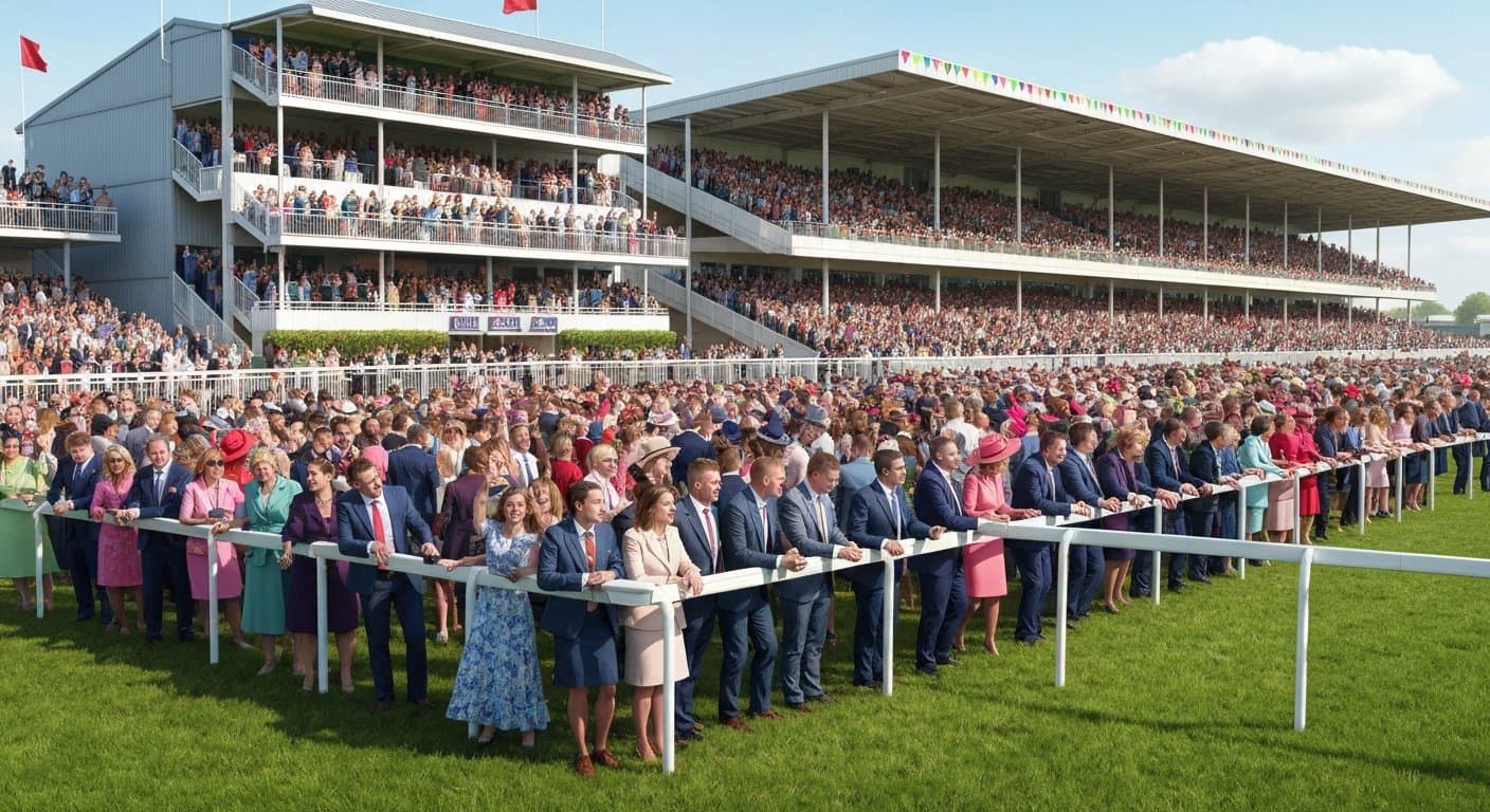 Crowd cheering at Ayr racecourse on Scottish Grand National day