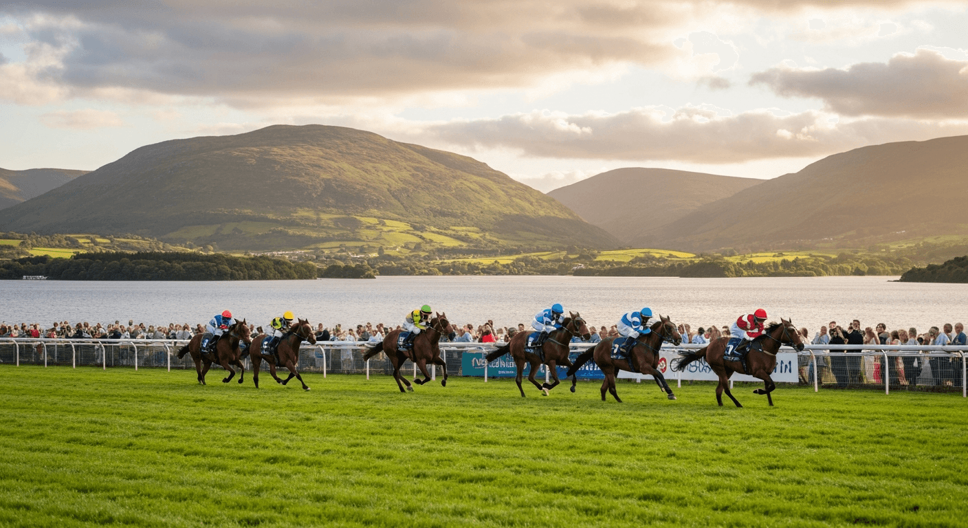 Killarney racecourse against the mountains during the July festival