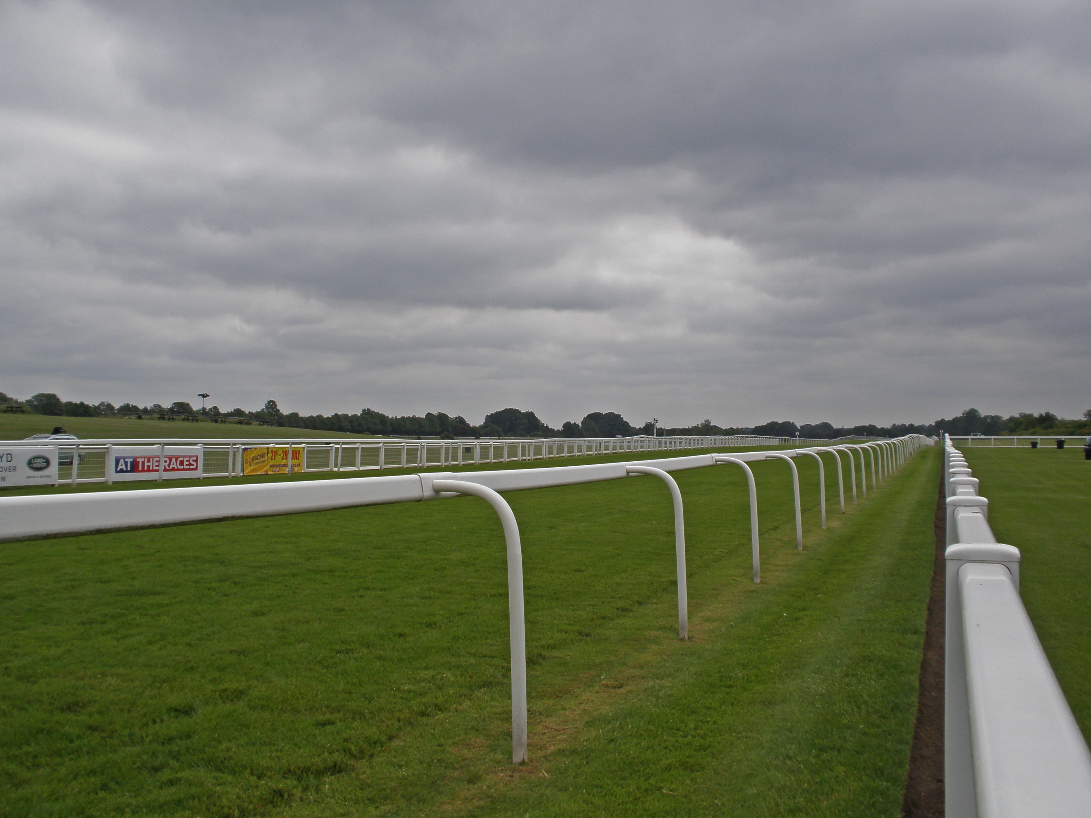 The rails running away up the straight at Ripon, mown stripes in the turf under a grey sky.
