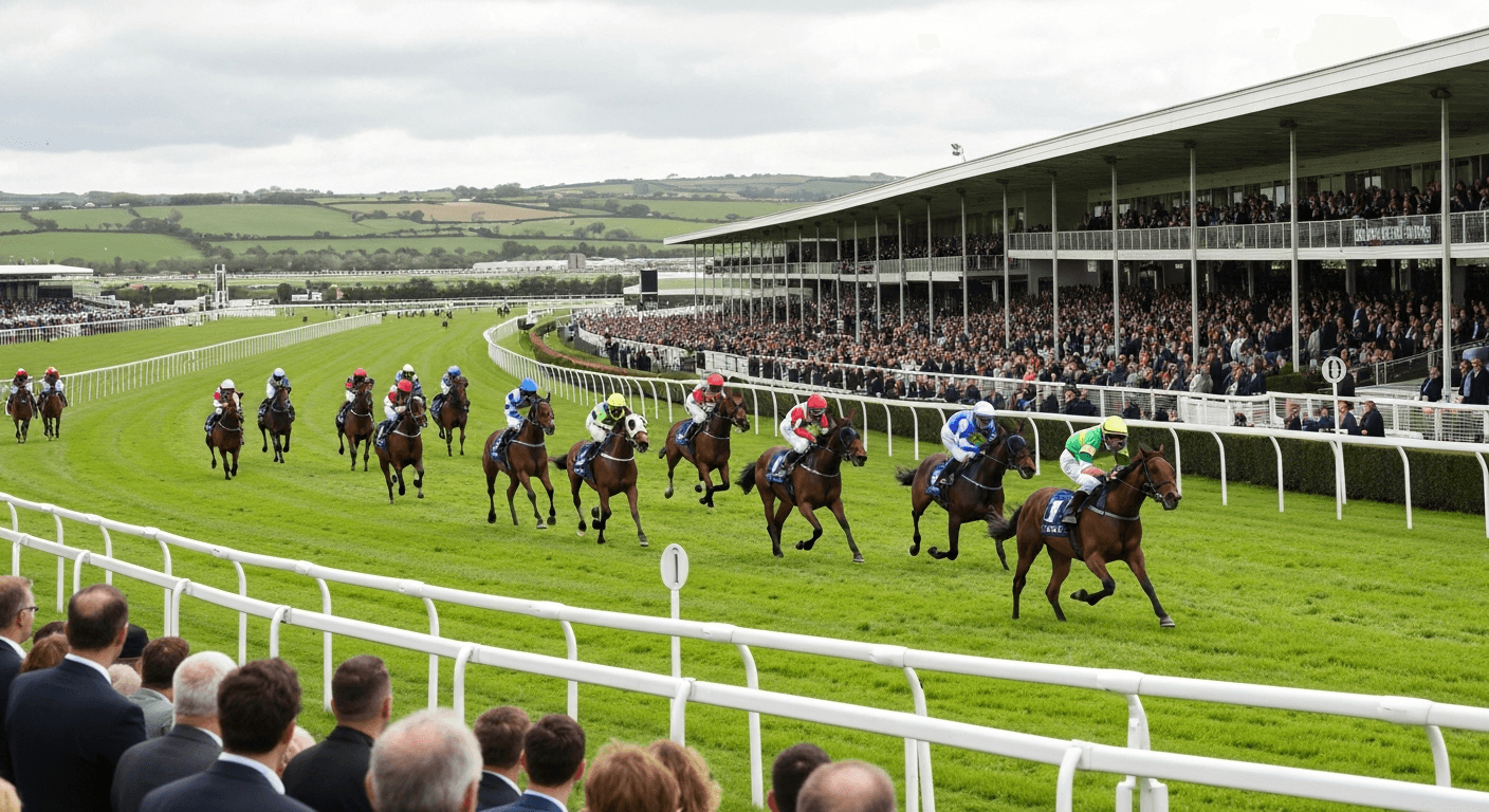 Runners jumping a fence at Cork Racecourse Mallow on a winter jumps afternoon