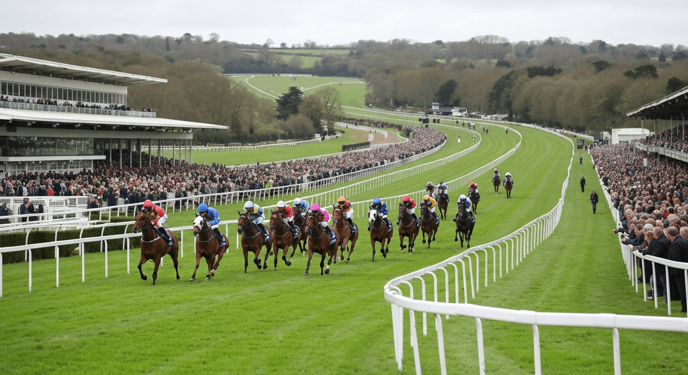 Runners jumping a fence at Gowran Park on Thyestes Chase day in Co. Kilkenny